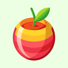 Colorful stylized apple fruit design with a stem and green leaves