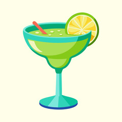 Illustration of a refreshing margarita cocktail with a lime slice and straw