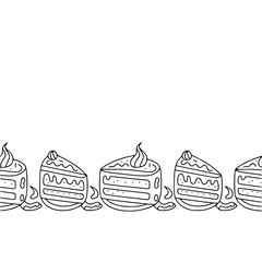 Simple Black Line Art Doodle Cake and Slice Border Pattern Element