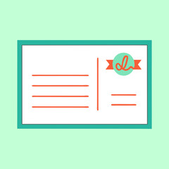 Minimalist style postcard or invitation in green and orange on light green background