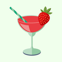 Stylized Strawberry Martini Illustration Featuring a Red Drink and Green Straw