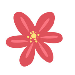 Simple red flower illustration with yellow center. Perfect for spring-themed vector projects, floral patterns, greeting cards, invitations, or decorative botanical compositions in creative designs.

