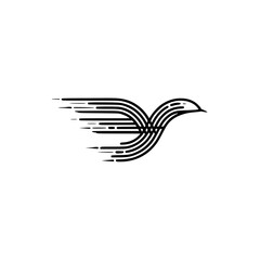 Dynamic Minimalist Line Art Bird Flying with Speed Trails Illustration on White