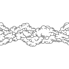 Whimsical Hand-Drawn Clouds Line Art Border - Seamless Black and White Graphic Sky Pattern