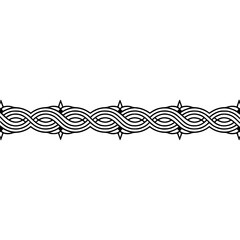 Abstract Graphic Border: Stylized Braided Line with Points, Black and White Graphic Element