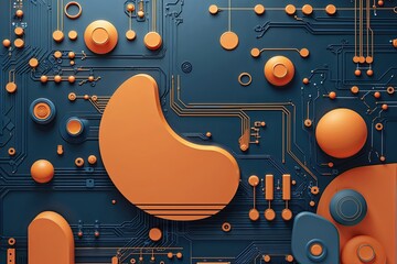Obraz premium Contemporary Abstract Design Backdrop with Rounded Elements and Electronic Circuitry Motifs