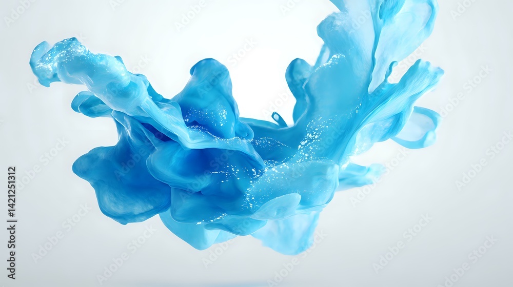 Canvas Prints abstract blue ink splash with soft bokeh and shimmering accents on clean white background, flowing l