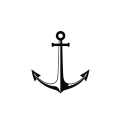Clean, symmetrical black vector anchor logo icon. The design uses geometric shapes and sits centrally on a white background. Minimalist style evokes a nautical or marine brand concept