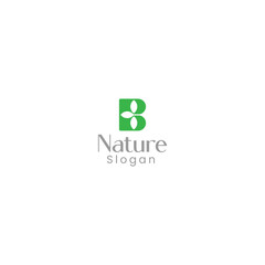 Letter B with Clover Nature Brand Logo with white background. 