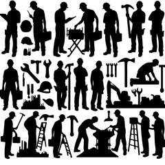 Obraz premium construction worker silhouette ,construction silhouette