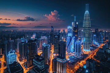 Obraz premium Dazzling Urban Nightscape for Currency Trading and Crypto Market