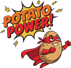 Potato Day of Vector Illustration | Cartoon Superhero Potato with Power Text and Lightning Effects | potato power | national potato day celebration