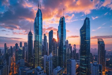 Fototapeta premium Cutting Edge Urban Skyline Design for Cryptocurrency Trading and Investment Solutions