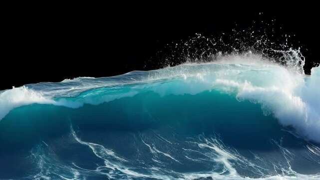 Powerful ocean wave cresting under a clear blue sky animated overlay, transparent 4K video, alpha channel, ProRes 4444