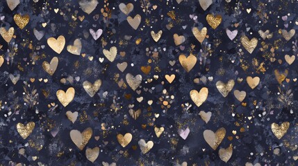 Fototapeta premium A vibrant abstract background filled with sparkling scattered purple, blue, and pink heart shapes on a deep blue backdrop, representing love, unity, and celebration of perfect for Valentine's Day