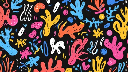 Fototapeta premium Abstract vibrant and colorful coral reef plants on black background