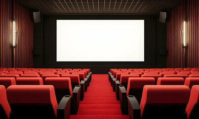 Fototapeta premium Modern Empty Cinema Interior with Red Seats and Blank Screen