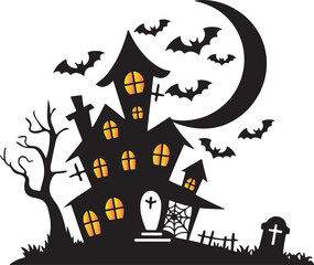 Spooky Halloween Haunted House Night Scene