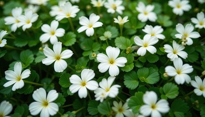 White-flowered green shamrock clover. Fortune symbol for St. Patrick's Day good luck. blooming springtime vegetation, freshness, celebration, and nature.