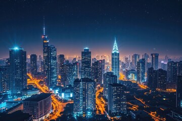 Obraz premium Urban Nightscape for Cryptocurrency Trading and Investment Visuals