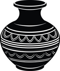 Clay Jar Silhouette Black Vector - Traditional Black Pottery Design