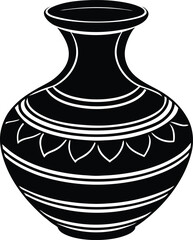 Clay Jar Silhouette Black Vector - Traditional Black Pottery Design