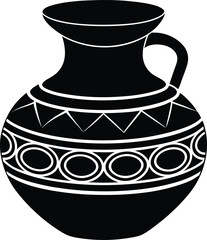 Clay Jar Silhouette Black Vector - Traditional Black Pottery Design