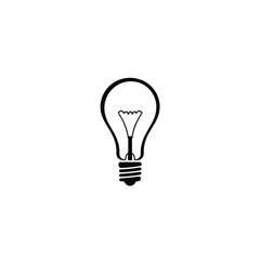 Flat, creative logo design. Solid black silhouette light bulb icon, vector style. Centered on white, using geometric shapes and clean lines for a balanced, symmetrical design