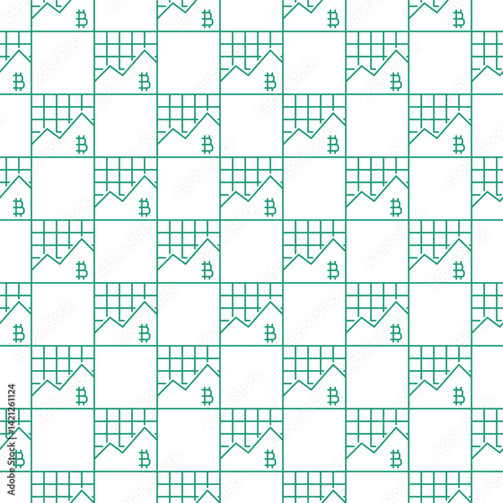 Poster cryptocurrency trading vector bitcoin graph linear seamless pattern
