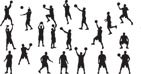 Basketball Player Silhouettes in Action Poses Collection