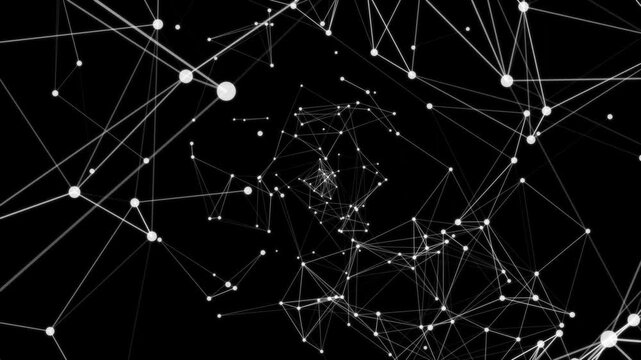 Digital plexus mesh futuristic technology structure zoom. Network connected data tunnel Animation on black background. Connection of data nodes dots, 4K loop Video.