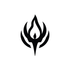 Geometric black silhouette of a flame torch logo, centrally placed on a white background. The design emphasizes symmetry, balance, and clear lines for a minimalistic and impactful brand identity