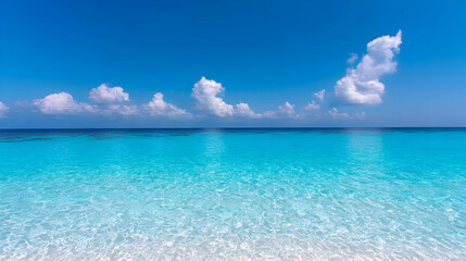 Obraz premium Vibrant Blue Ocean and Sky with Fluffy White Clouds