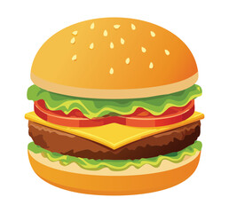 Hamburger Beef Cheese Food - Vector Illustration