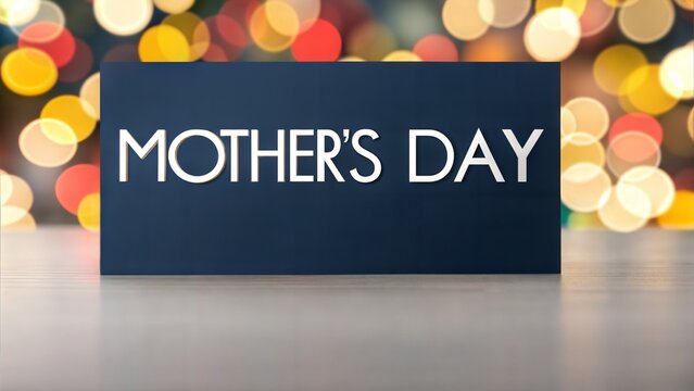 Mothers Day modern minimalist greeting with bold text on blue and colorful bokeh background - Powered by Adobe