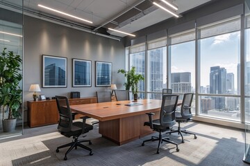 Fototapeta premium Spacious Corporate Workspace with Generous Desk and Airy Outlook