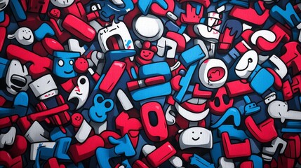 Fototapeta premium Whimsical collection of cartoon doodles and abstract shapes