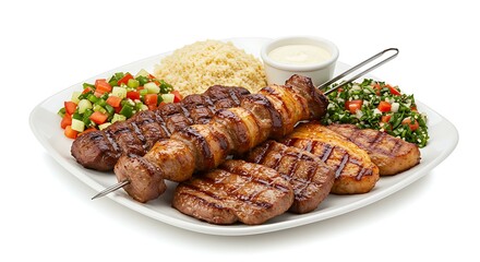 Churrasco plate Brazilian barbecue white background. Brazilian food