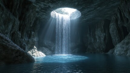 Naklejka premium Cave waterfall landscape image