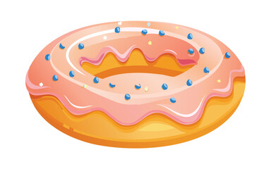 Donut with Strawberry Icing - Vector Illustration