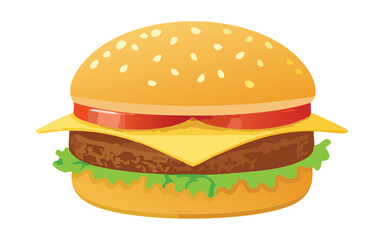 Hamburger Beef and Cheese Food - Vector Illustration