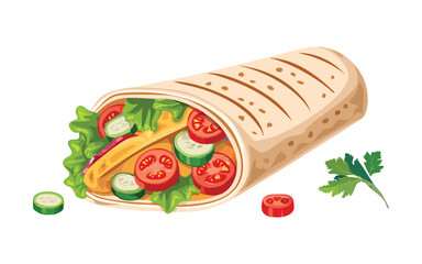 Shawarma Roll Sandwich - Vector Illustration