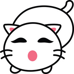 Cute White Cat Yawning with Eyes Closed and Relaxed Pose