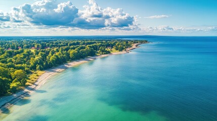 Coastal landscape with beach and houses