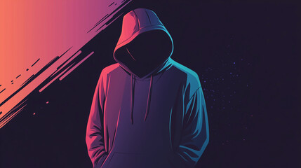 A faceless person in a hooded sweatshirt stands against a dim background, symbolizing hidden identities, online anonymity, and the dark side of the digital world anonymous figure,