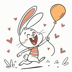 Excited Bunny Holding Carrot Balloon