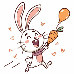 Excited Bunny Holding Carrot Balloon