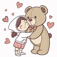 Girl Hugging a Giant Teddy Bear – Ultra-Cute
