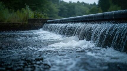 Small Waterfall Flowing Over Dam in Nature
