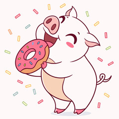  Happy Pig Eating a Donut – Cute Sticker Art